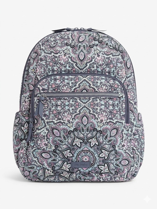 Vera Bradley Handbags - Vera Bradley Campus Backpack Bonbon Medallion Pattern Grey Pink Quilted Travel